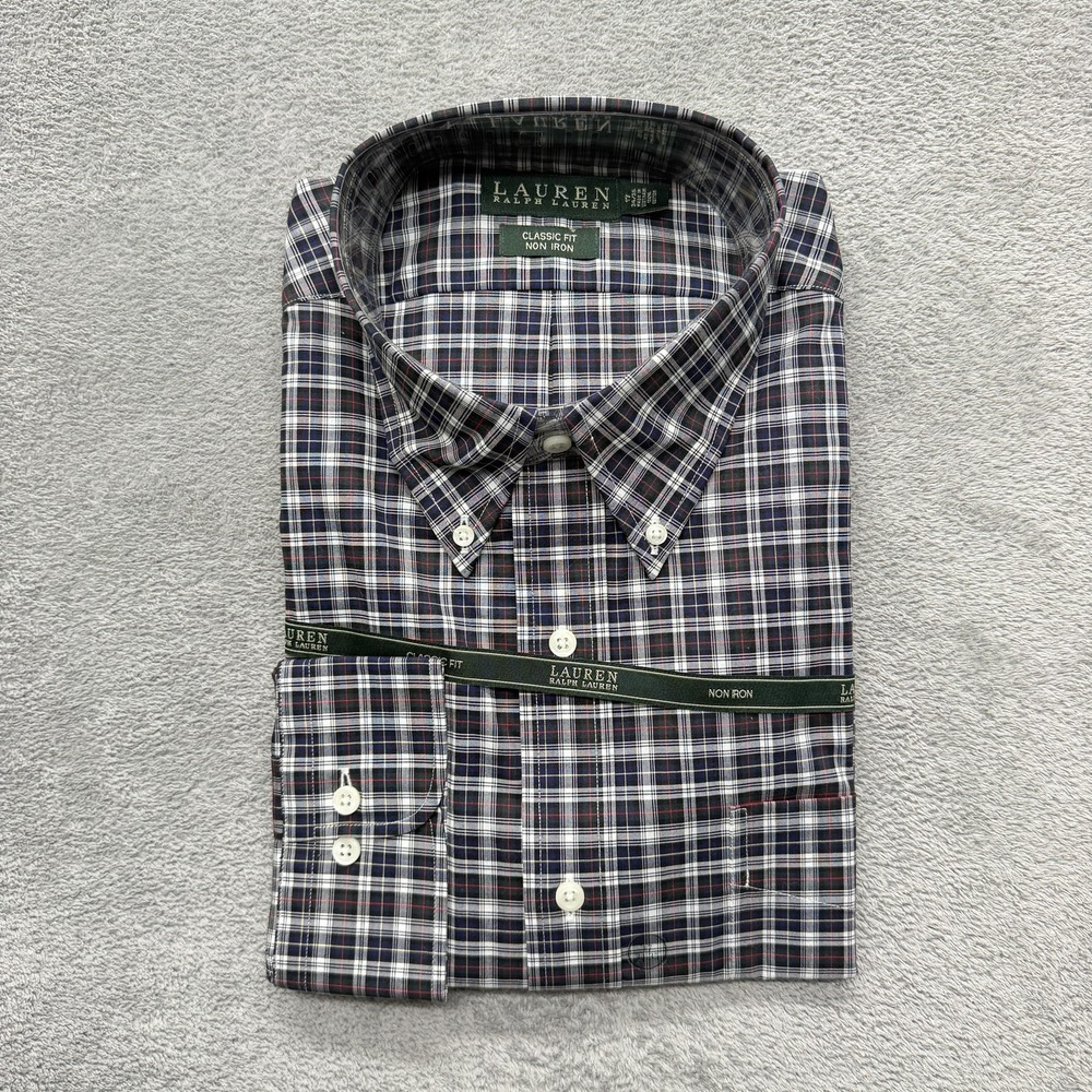 Lauren Ralph Lauren Shirt Men 17 34/35 Black Plaid Button Down Classic